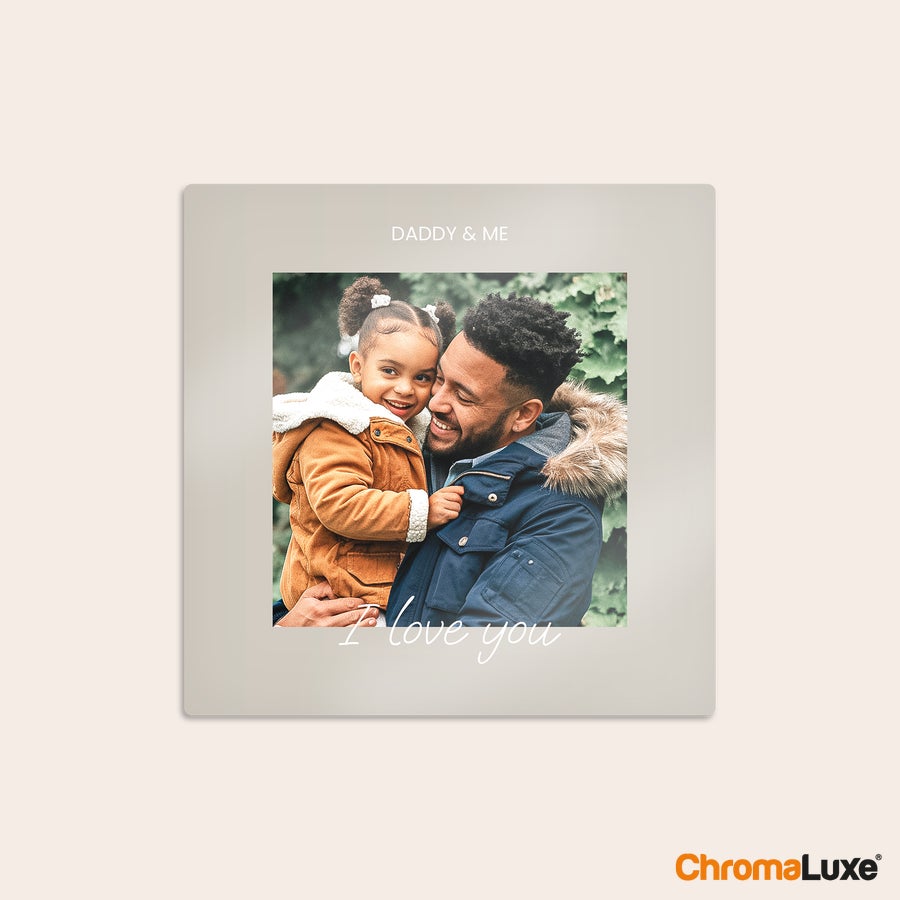 Collage Aluminium Instagram fotokollasje med bilde av far og datter, teksten DADDY & ME og I love you.
