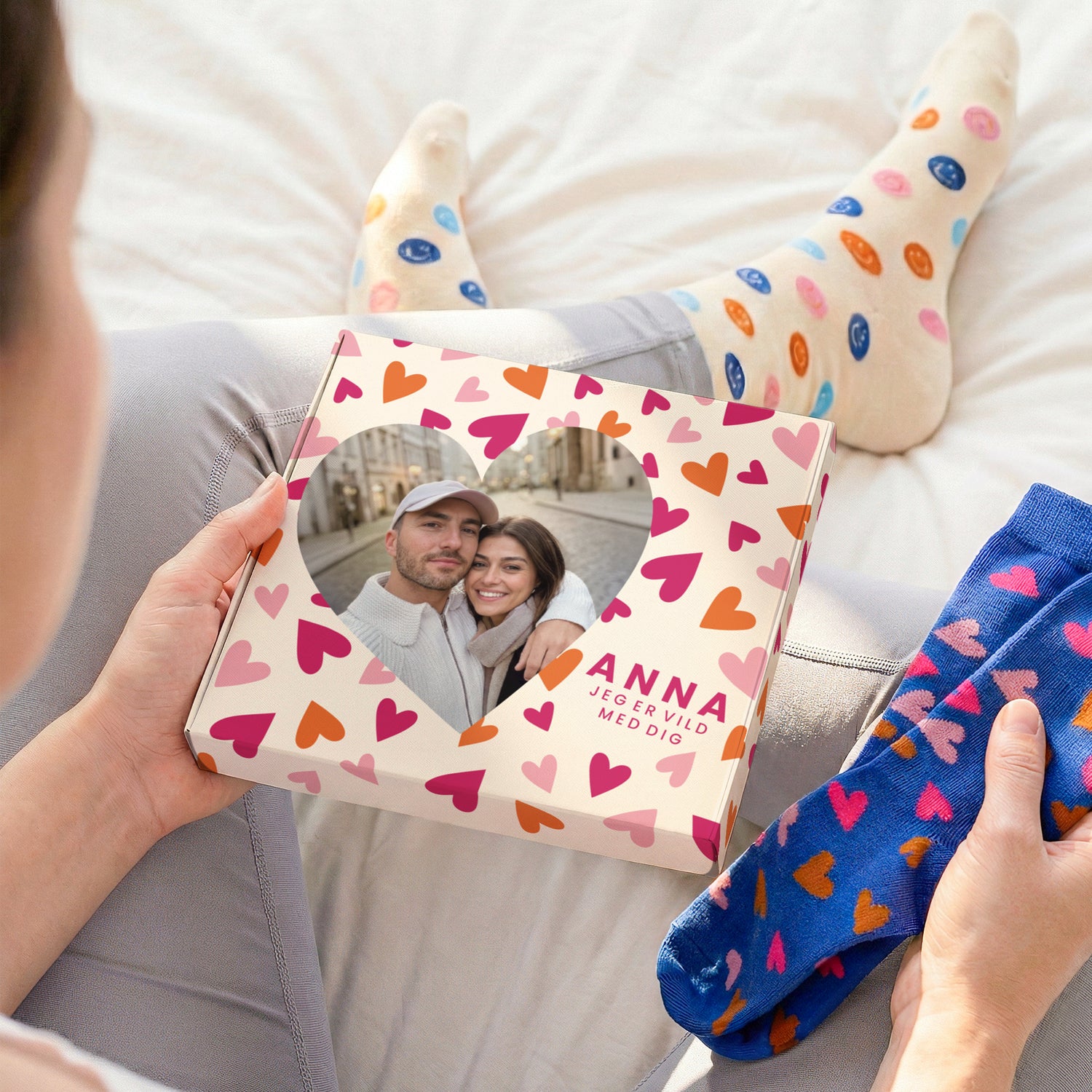 Personaliseret gaveæske med strømper - 2 par strømper - 39/42