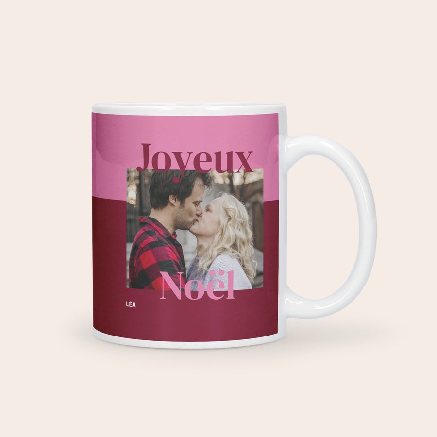 Mug Noël avec photo Mug de Noël personnalisé avec photo d'un couple s'embrassant et le texte Joyeux Noël
