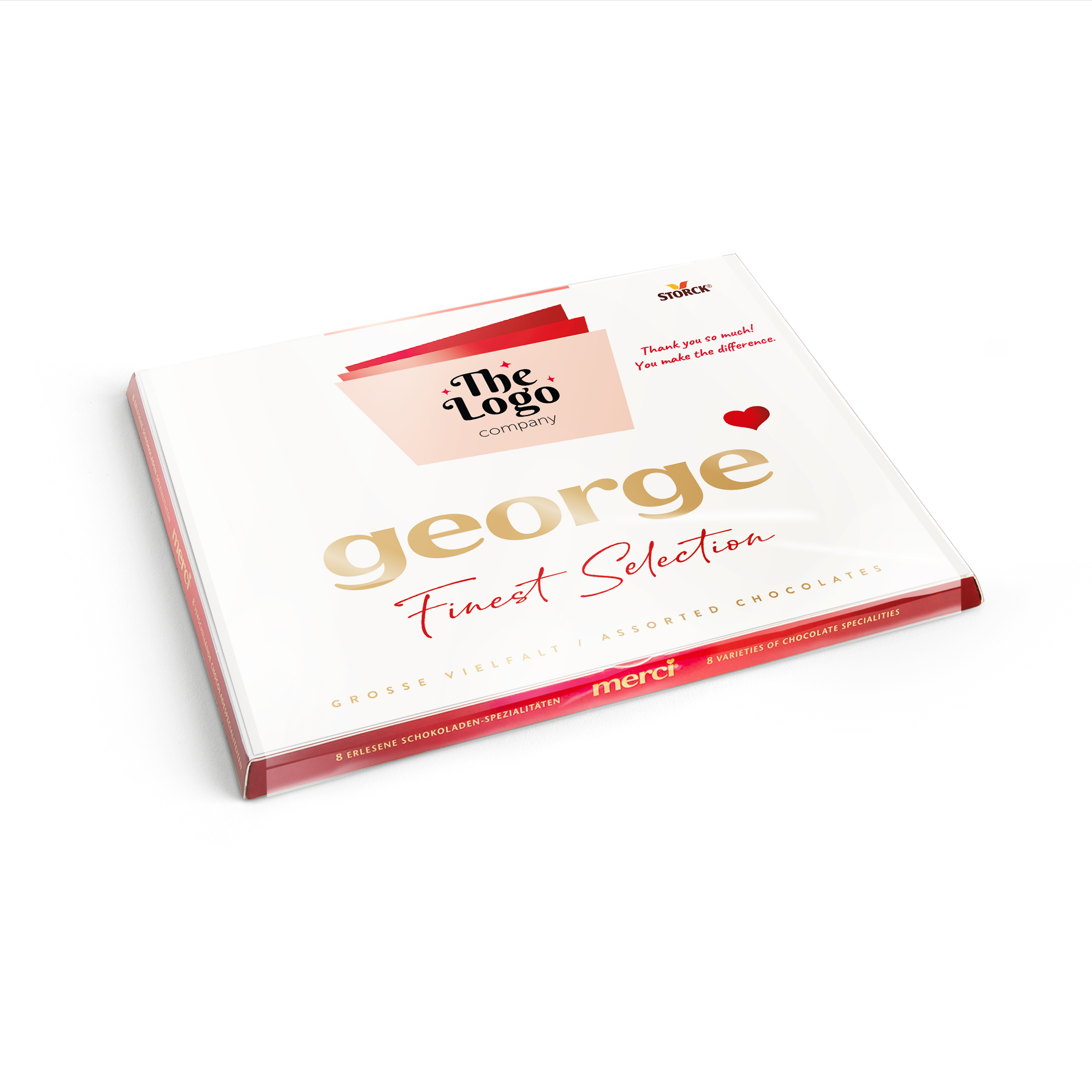 Čokoláda Merci s personalizovanou kartou - 250 gramů se jménem George a logem, ideální dárek.