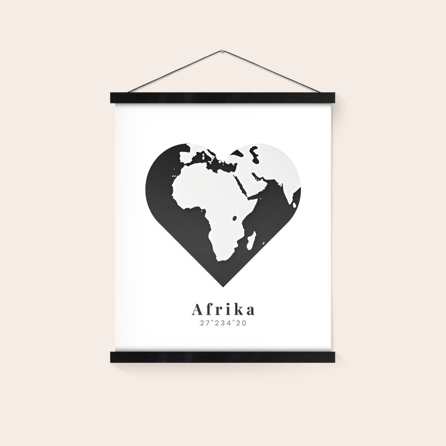 Personaliziran plakat z obešalnikom Magnetni obešalnik za plakate z natisnjeno srčno obliko, zemljevidom Afrike in besedilom Afrika 2723420