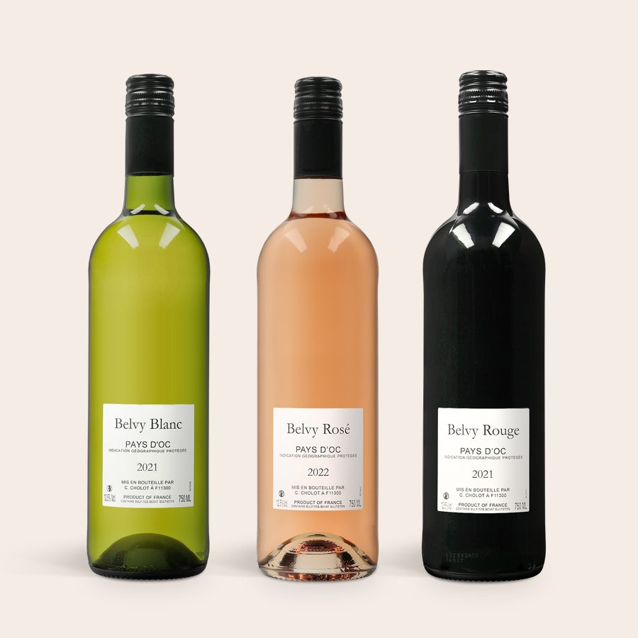 Belvy Três garrafas de vinho Belvy (branco, rosé e tinto) para um pacote magnífico de vinho Belvy.