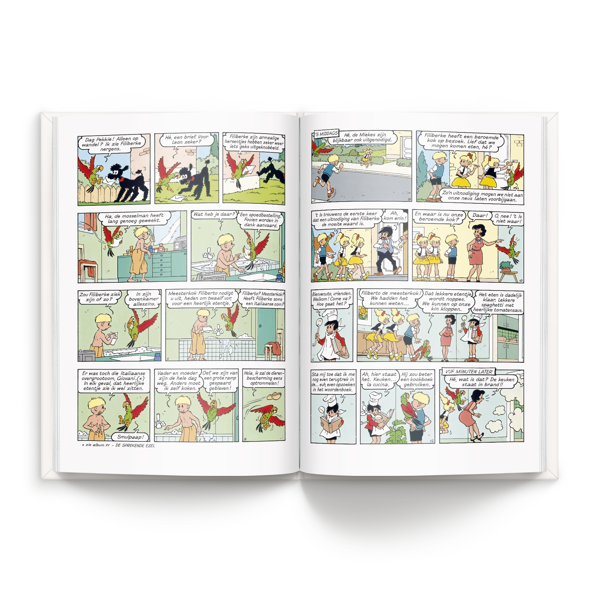 Persoonlijk stripboek - Jommeke 'Spaghetti Met Kaas' (Hardcover) met aangepaste tekst en jouw naam als onderdeel van het verhaal, bedrukt met een naam op de voorkant.