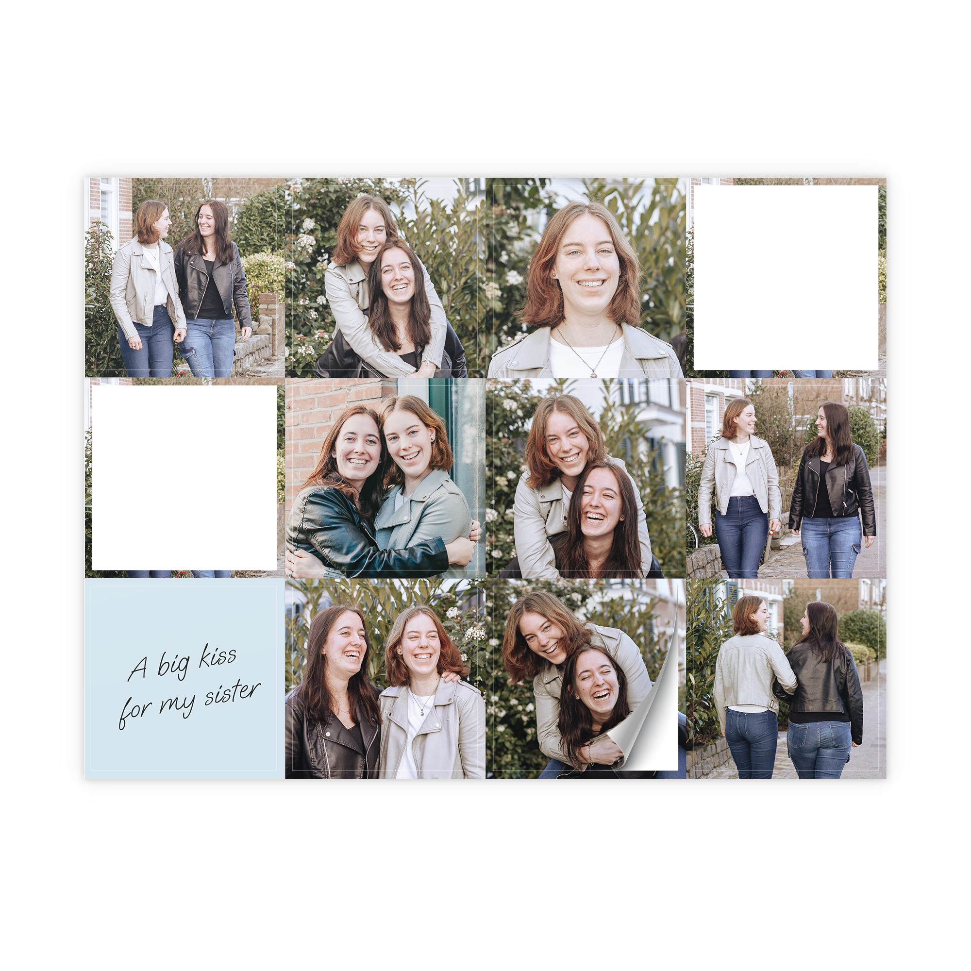 Autocolantes personalizados com várias fotos de mulheres e texto A big kiss for my sister