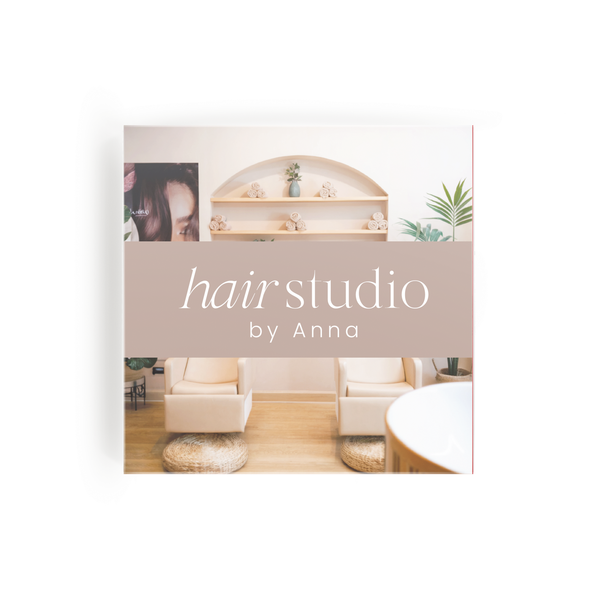 Logo "hair studio by Anna" als Test voor een gepersonaliseerd bedrijfscadeau of naambordje