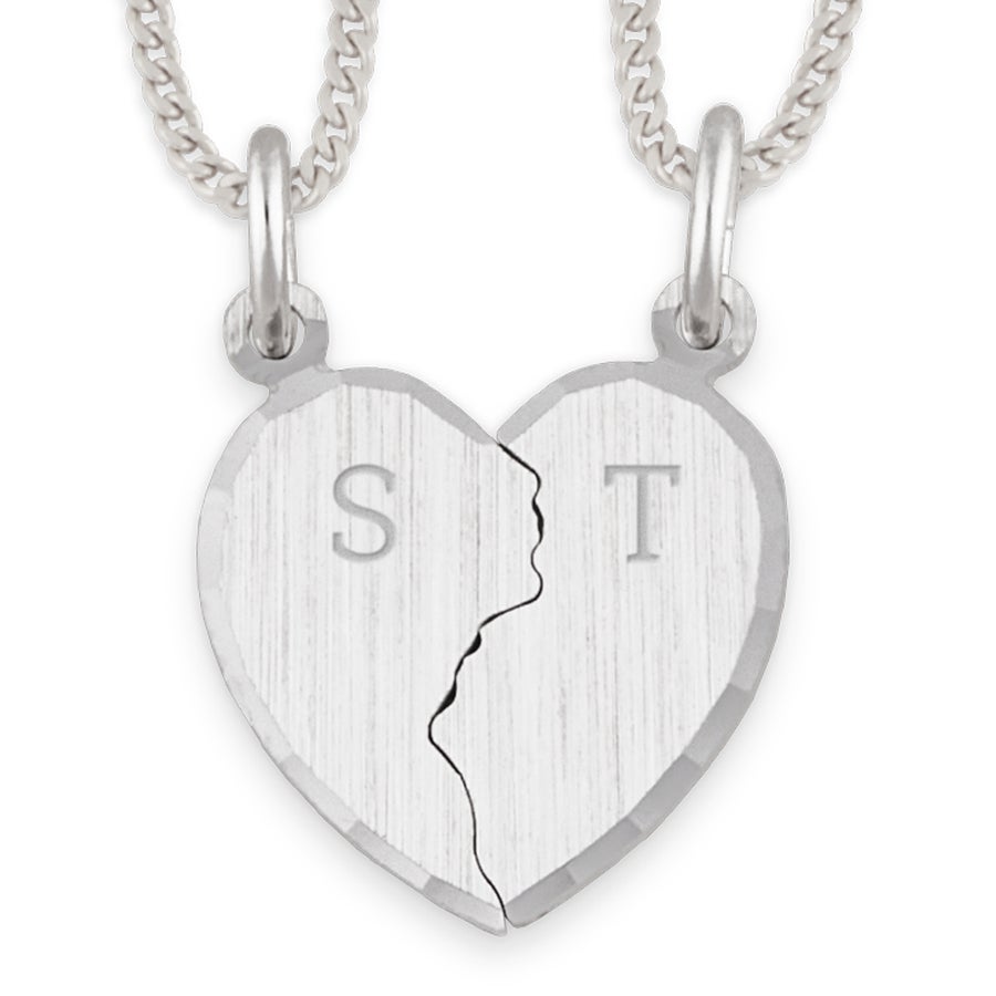Silver pendant Broken hearts Initial