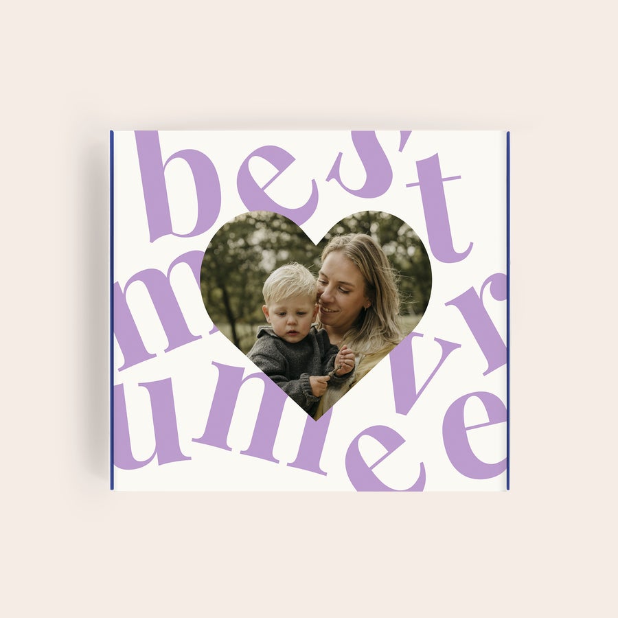 Milka Praline Materinski dan Personalizirana darilna škatla čokolade Milka za materinski dan z natisnjeno fotografijo mame in otroka ter napisom "best mum ever"