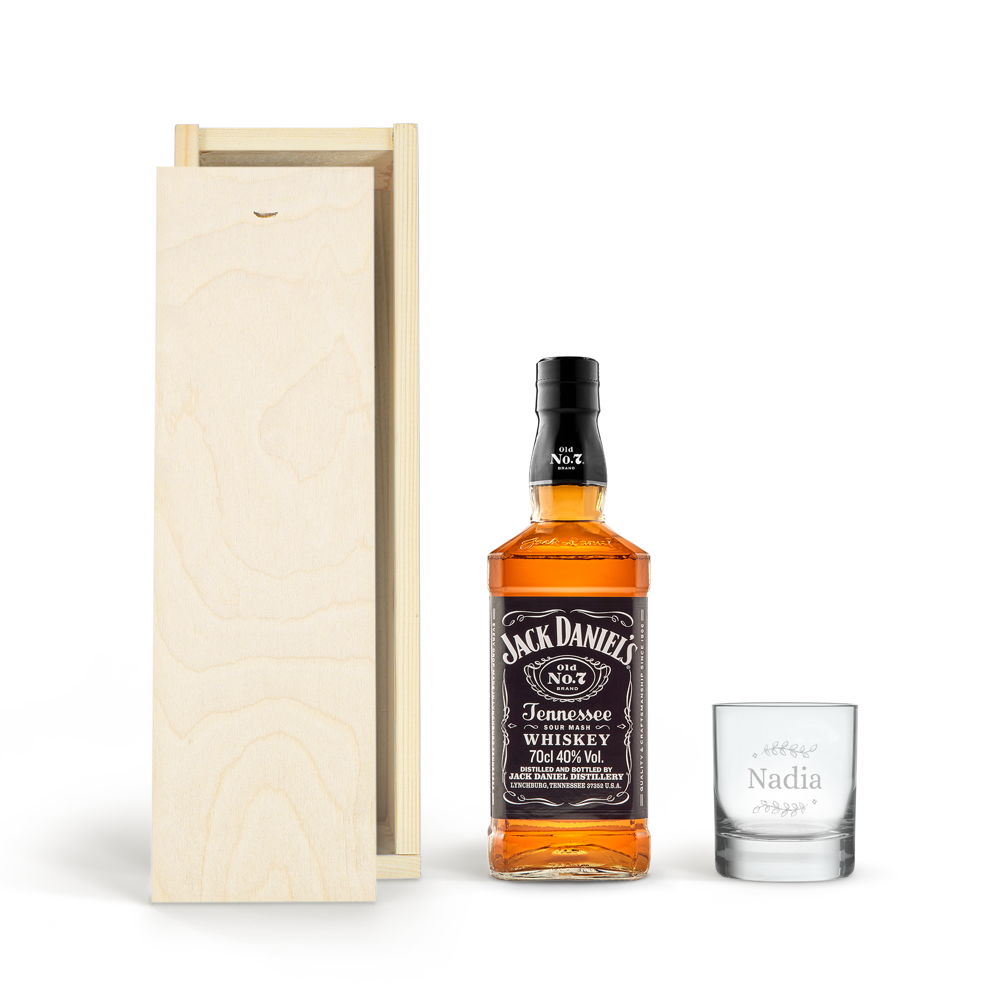 Whiskey i personlig trækasse - Jack Daniels