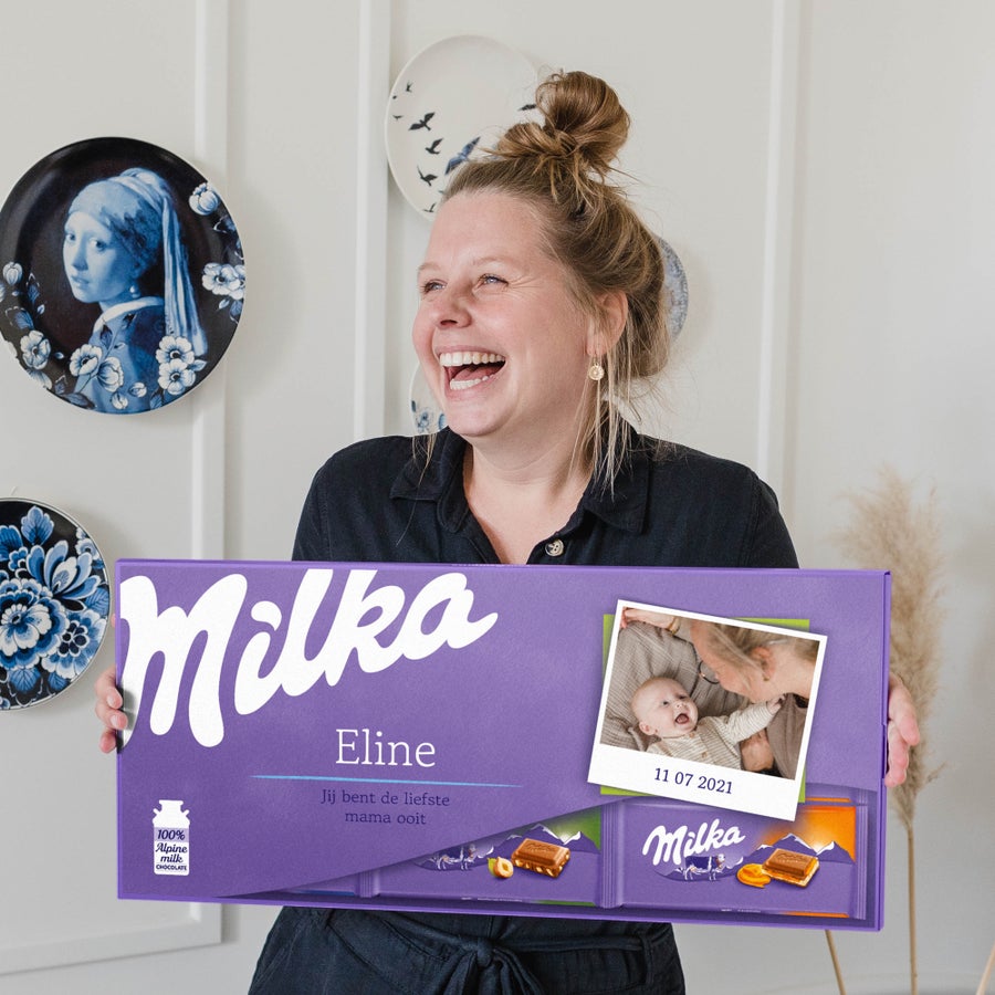Mega Milka reep met naam en foto bedrukken Mega Milka reep met naam en foto bedrukken
