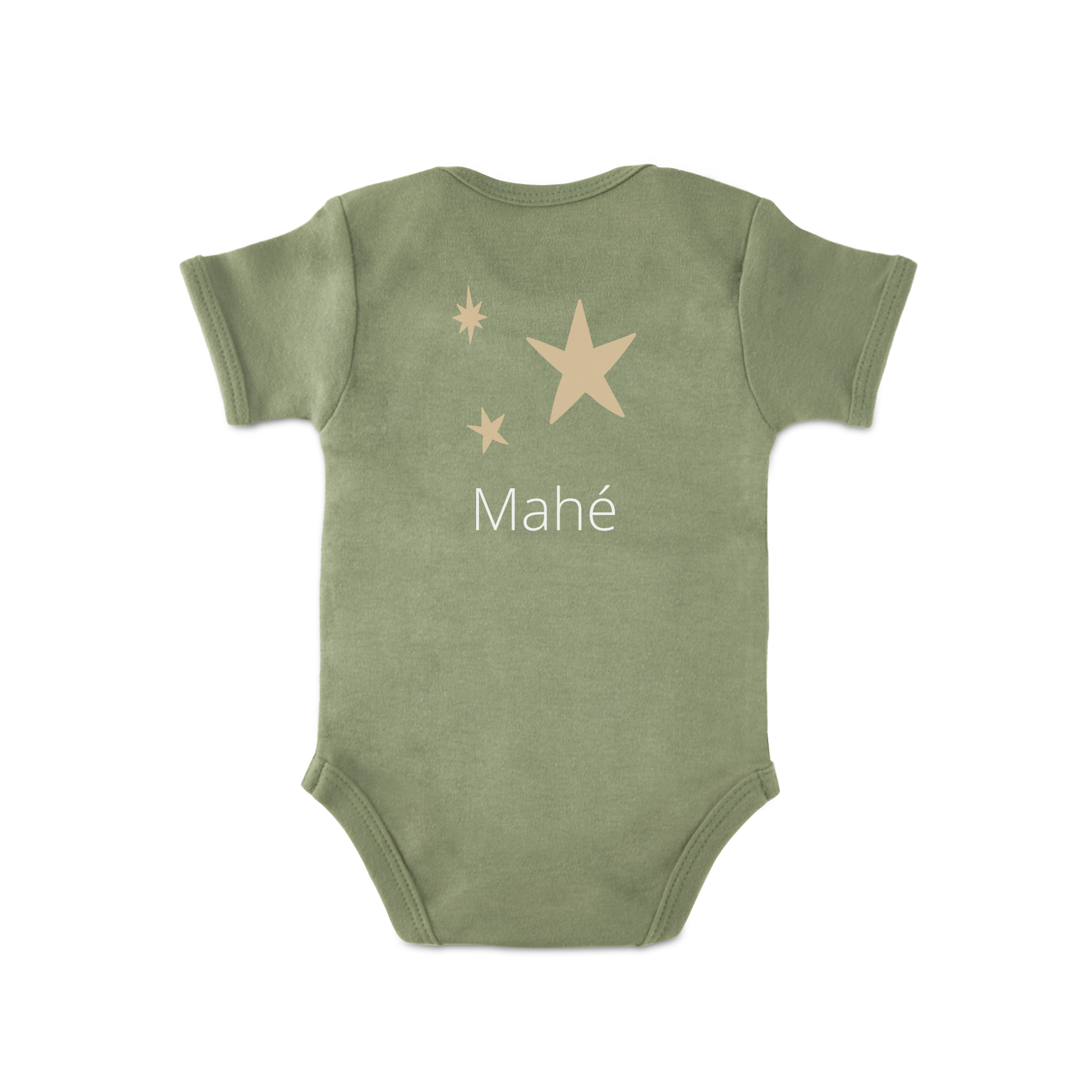 Body personnalisé vert pour bébé avec étoiles imprimées et prénom Mahé