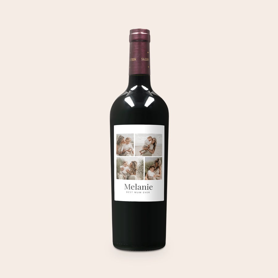 Salentein Merlot O sticlă de vin Merlot Salentein cu etichetă personalizată cu patru fotografii și textul Melanie Best Mum Ever