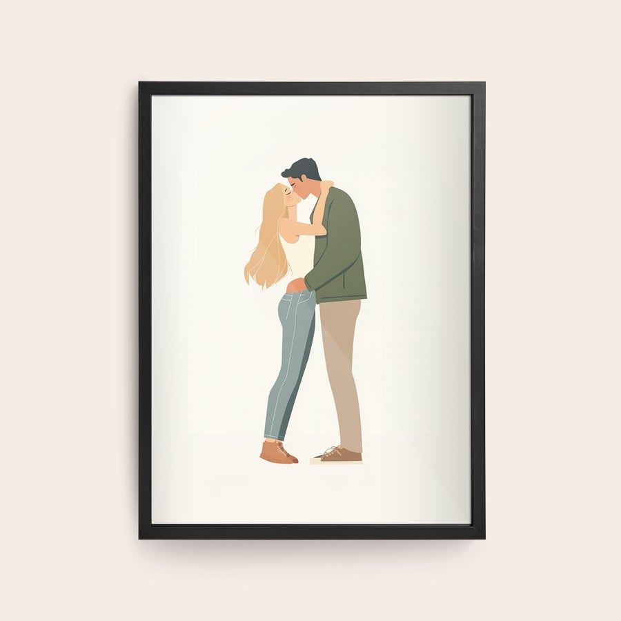 Cadre photo personnalisé Affiche encadrée personnalisée avec illustration dun couple embrassant à accrocher au mur