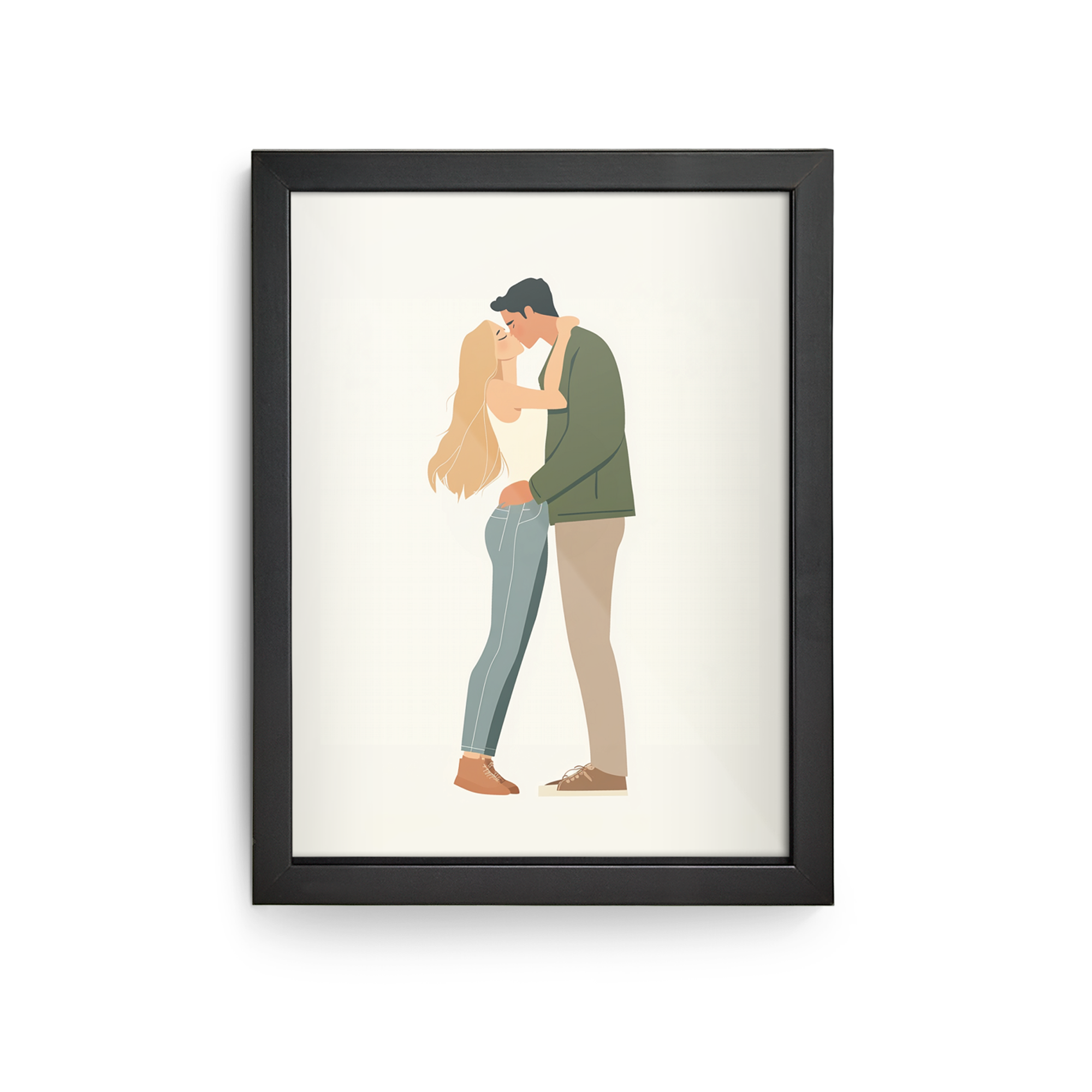 Póster personalizado con marco de madera. Imagen impresa de una pareja besándose, ideal para inmortalizar tu recuerdo más bonito.