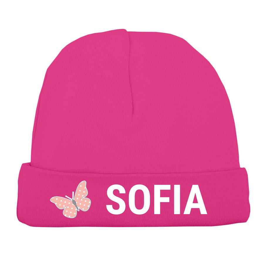 Bonnet naissance personnalisé - Fuchsia