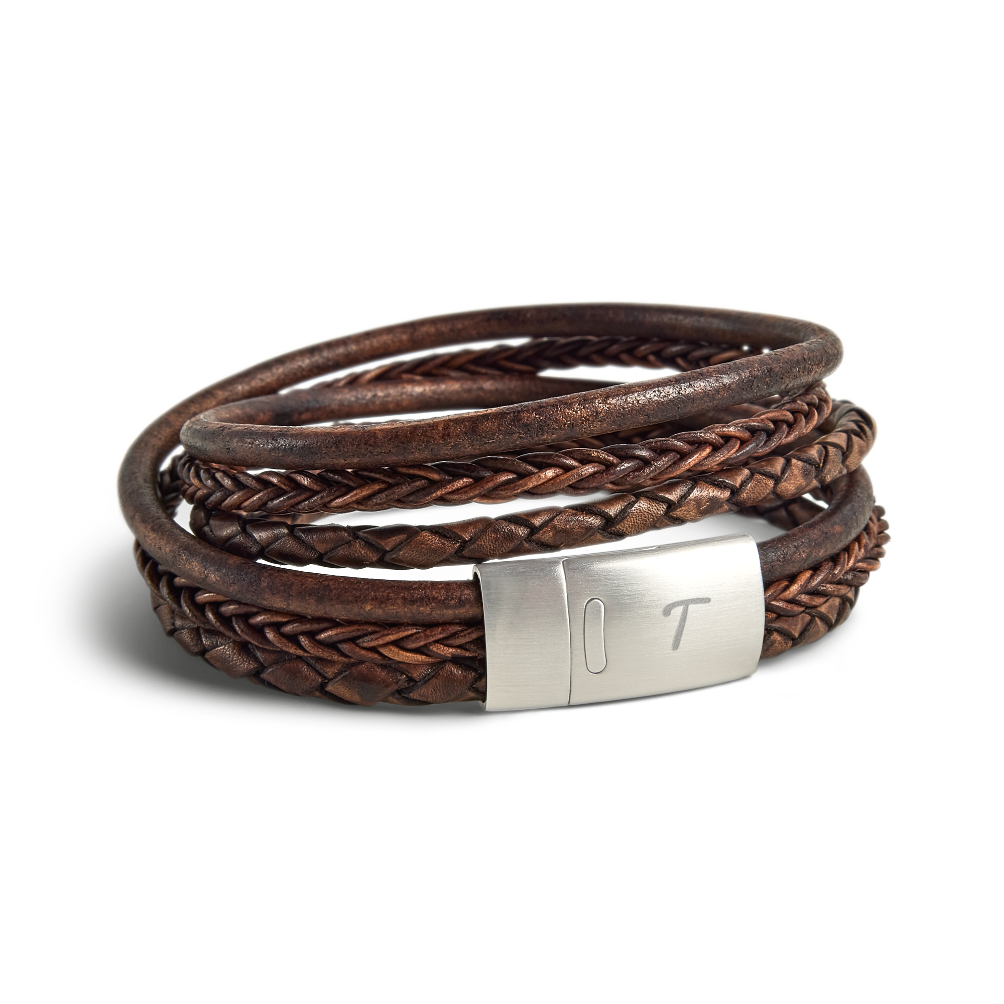 Steel & Barnett lyxigt graverat läderarmband