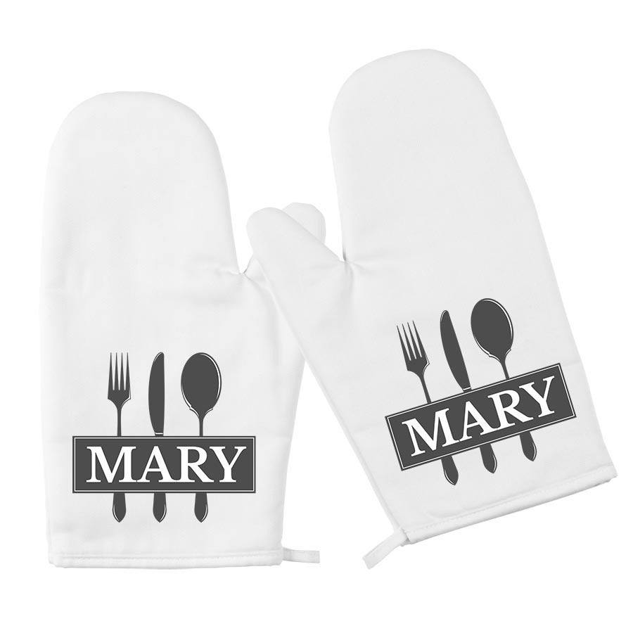 Personalised Oven Gloves - 2 pcs - White