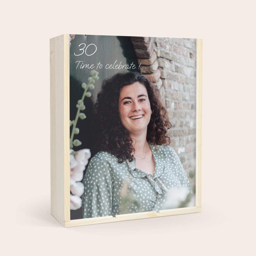 Personaliziran lesen kovček Deluxe lesen kovček z osebnim tiskom fotografije in besedila 30 Time to celebrate, prostor za steklenico in 2 kozarca za vino