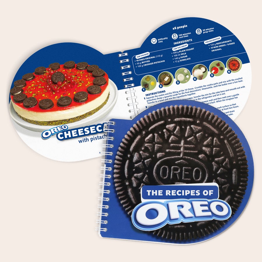 Zábavná darčeková sada na pečenie Oreo s menom a/alebo textom Kniha receptov Oreo so špirálovou väzbou s obrázkom čokoládovej sušienky a receptom na Oreo cheesecake