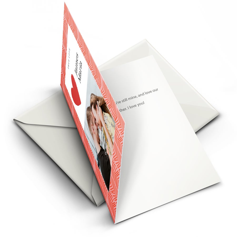 Biglietto d'Auguri - San Valentino Biglietto fotografico personalizzato aperto con busta, stampato con foto di coppia, nomi e testo, un biglietto fotografico personalizzato è perfetto per ogni occasione