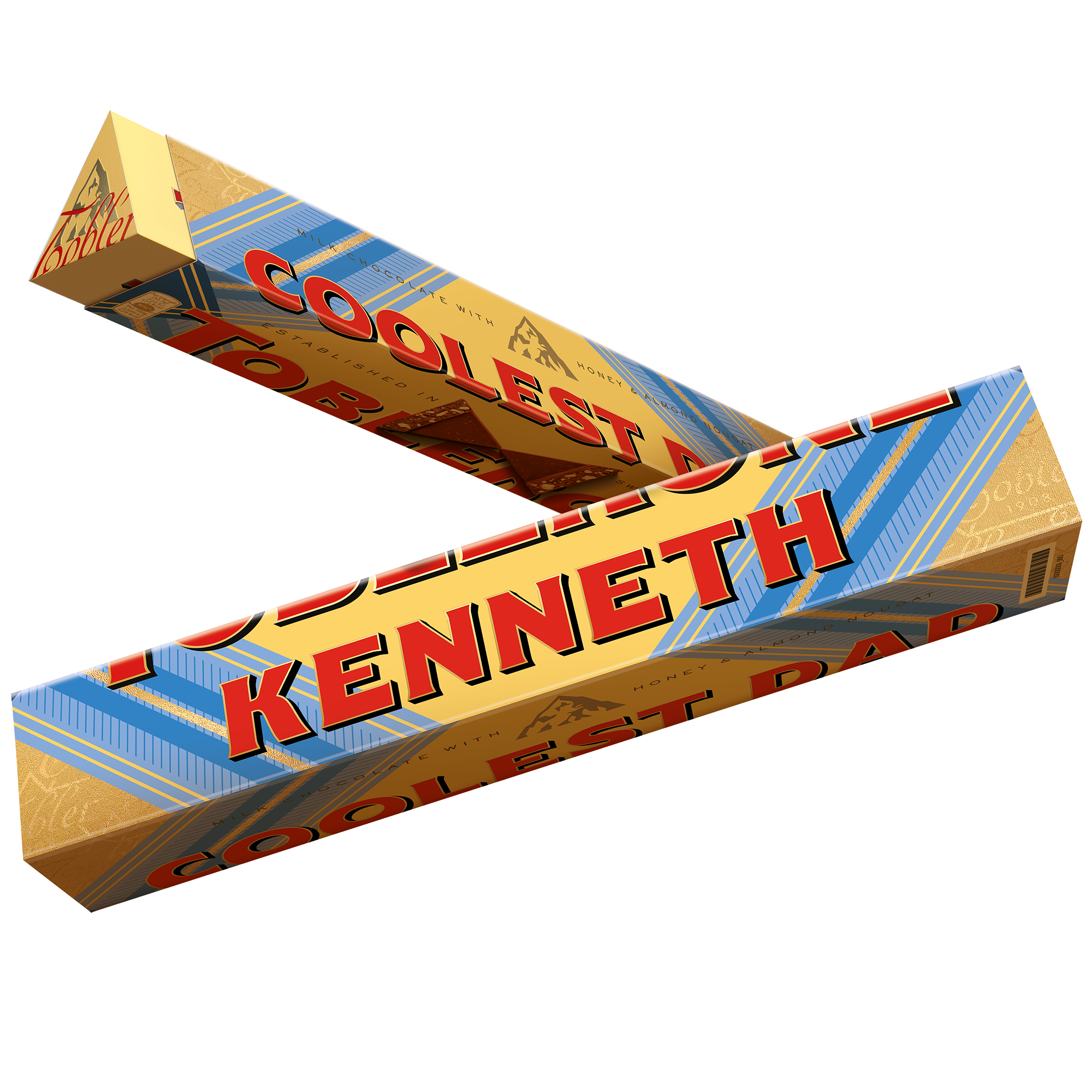 Baton de ciocolată Toblerone personalizată pentru tatăl tău cu numele Kenneth imprimat