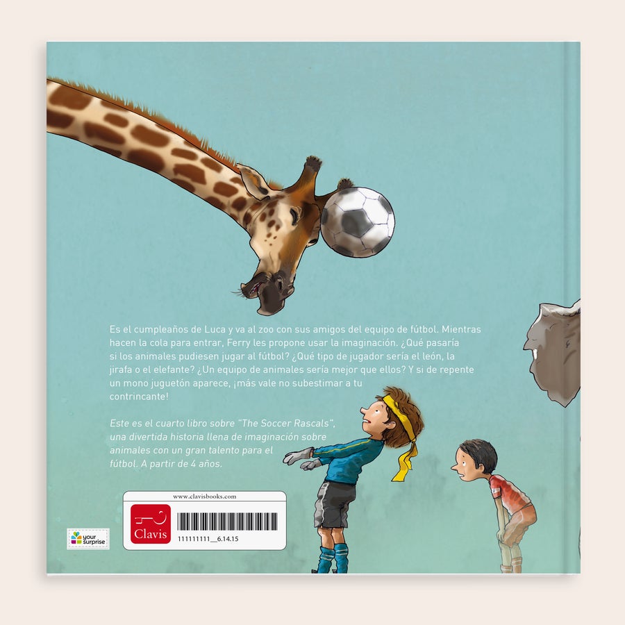 Cuento personalizado - Tu propio equipo animal Libro personalizado de fútbol con jirafa y niños, impreso con el nombre del protagonista y una foto.
