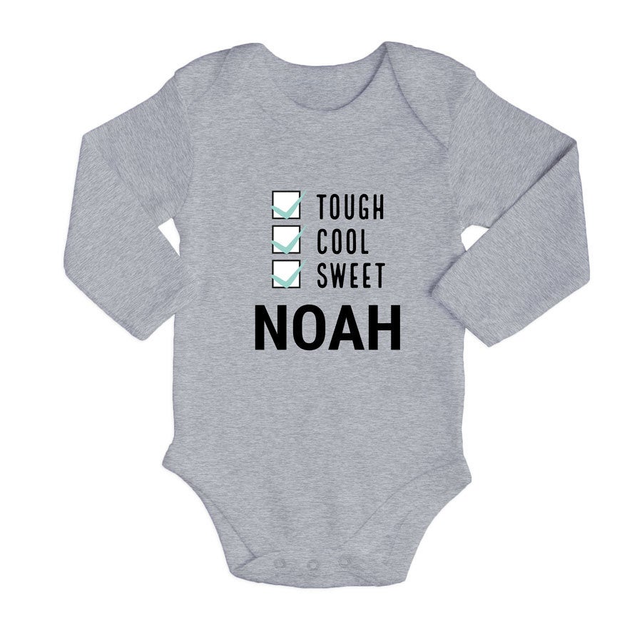 Personalised baby romper - Long sleeves - Grey - 50/56