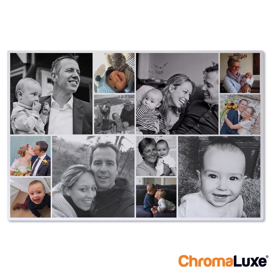 Kolaż zdjęć z Instagrama na aluminium Chromaluxe, drukowany z osobistymi zdjęciami.