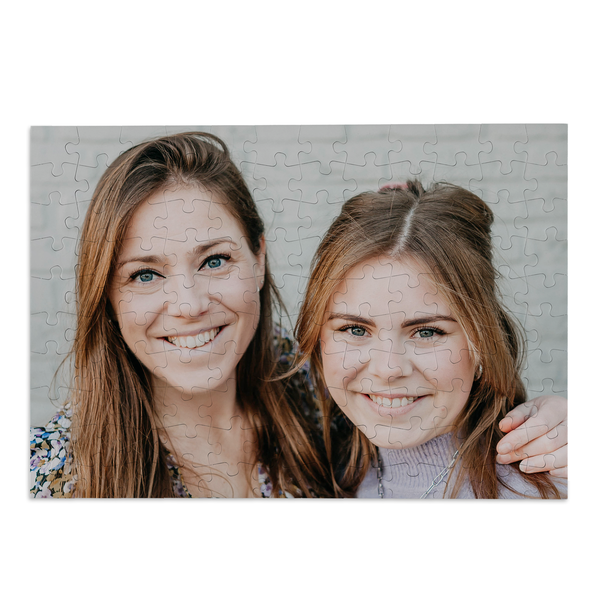 Puzzle fotográfico personalizado de 120 peças, impresso com a imagem de duas mulheres sorrindo