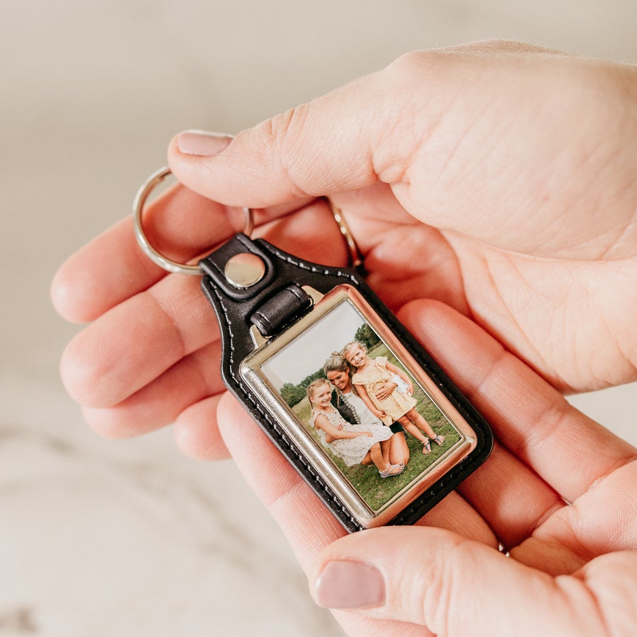 Leather keychain with photo