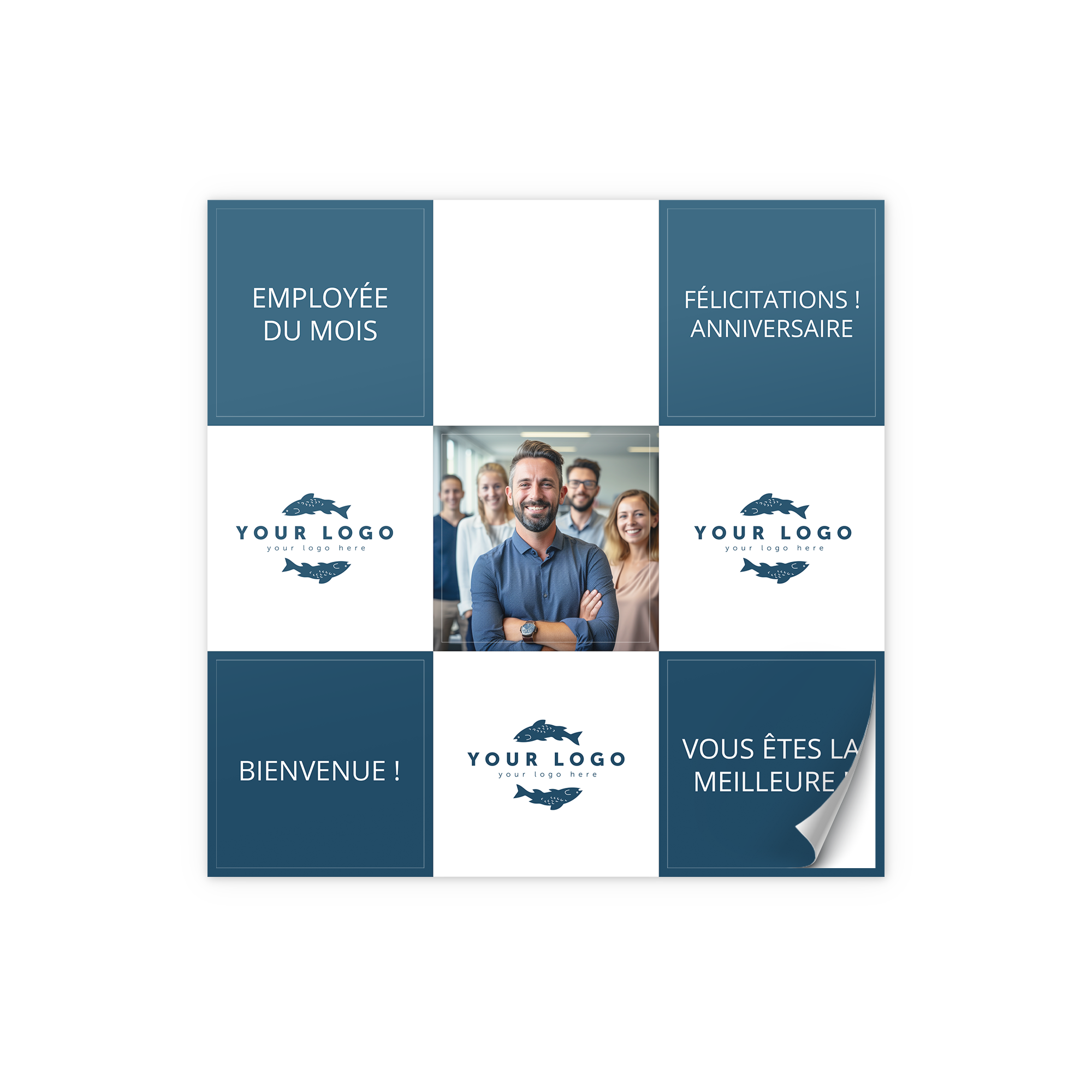 Autocollants personnalisés avec votre dessin, imprimés avec logos d'entreprise et photos pour message d'accueil ou félicitations.