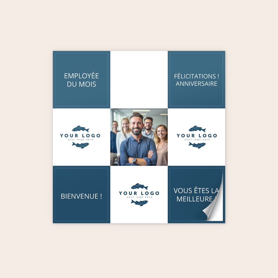 Autocollants photo Autocollants personnalisés avec votre dessin, imprimés avec logos d'entreprise et photos pour message d'accueil ou félicitations.