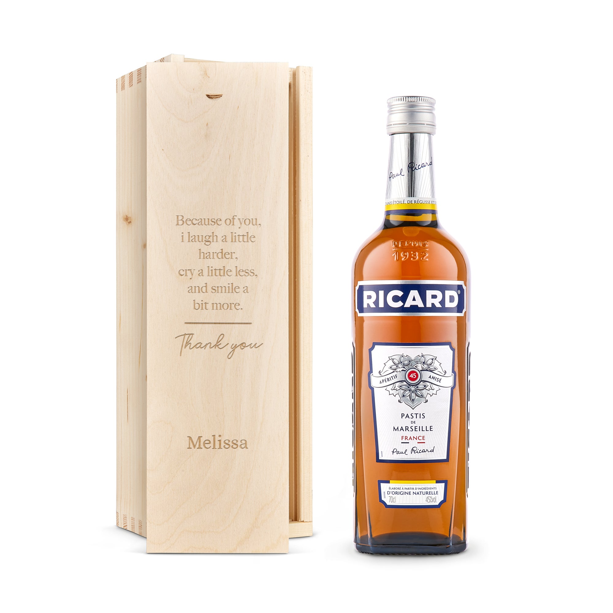 Personalised spirits - Ricard Pastis - Engraved wooden case