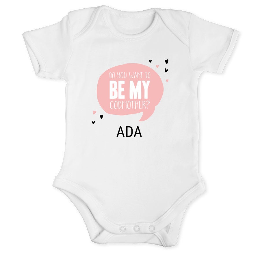 Sarai la mia madrina Tutina bianca personalizzata con stampa rosa Chiedi al futuro madrina di tuo figlio con questa tutina unica con il nome Ada