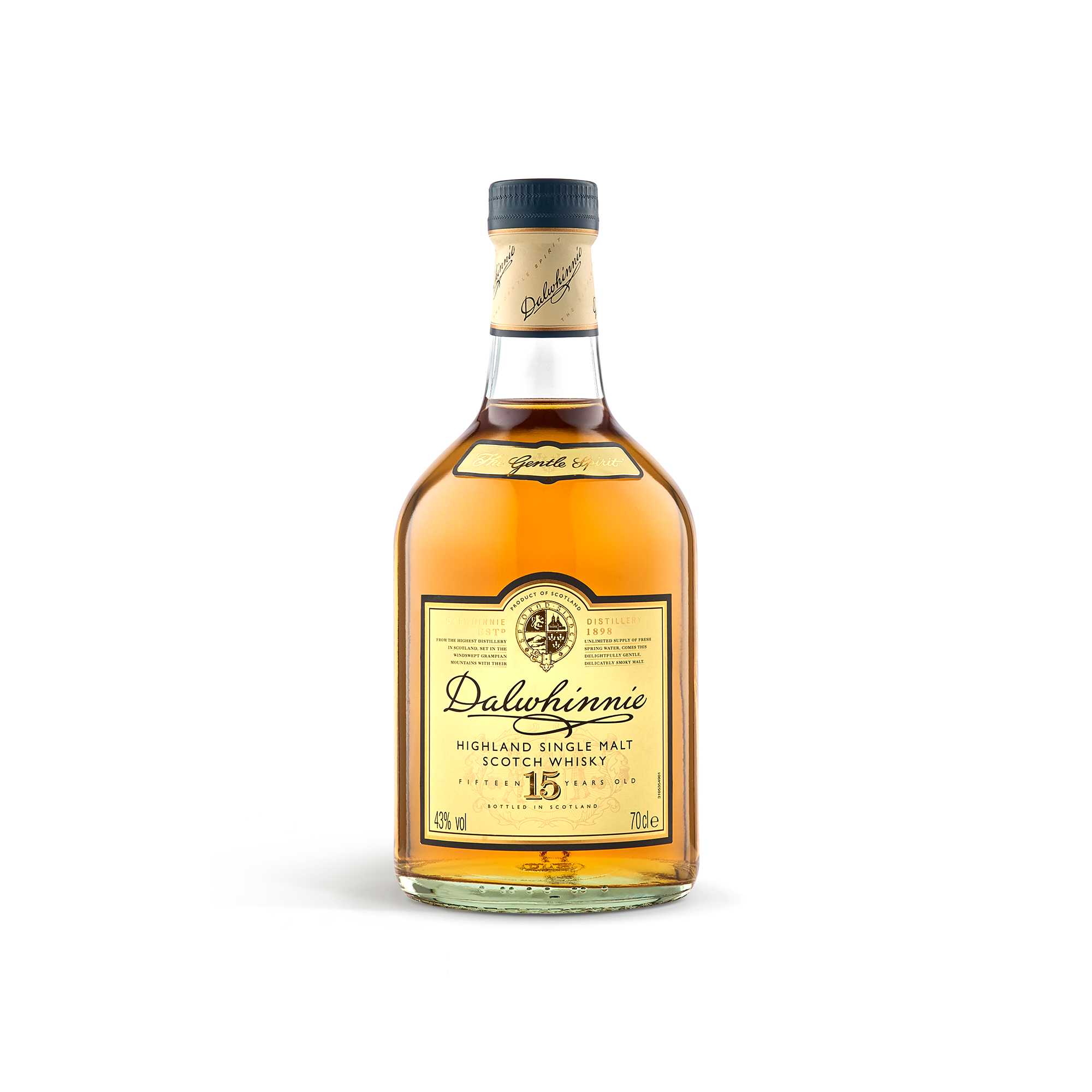 Bottiglia di Dalwhinnie 15 anni Highland Single Malt Scotch Whisky, un'idea per sorprendere con un whisky personalizzato.