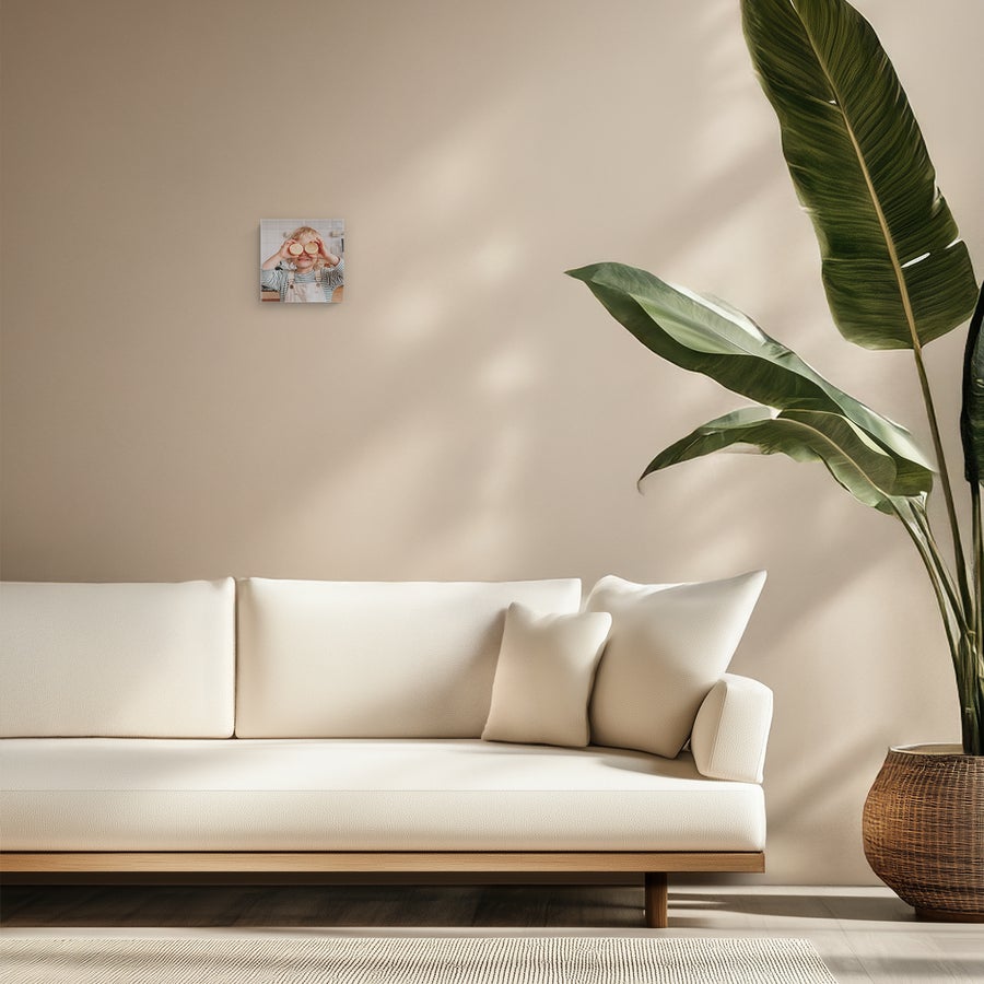 Personalised photo canvas Personalized photo canvas printed with a child holding two lemons over their eyes