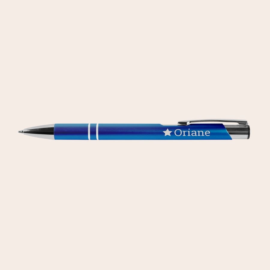 Stylo personnalisé petit prix - Viva Pens Stylo bille bleu unique gravé avec le prénom Oriane et une étoile.
