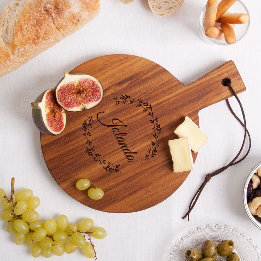 Houten serveerplank graveren - Teak - Rond (S)