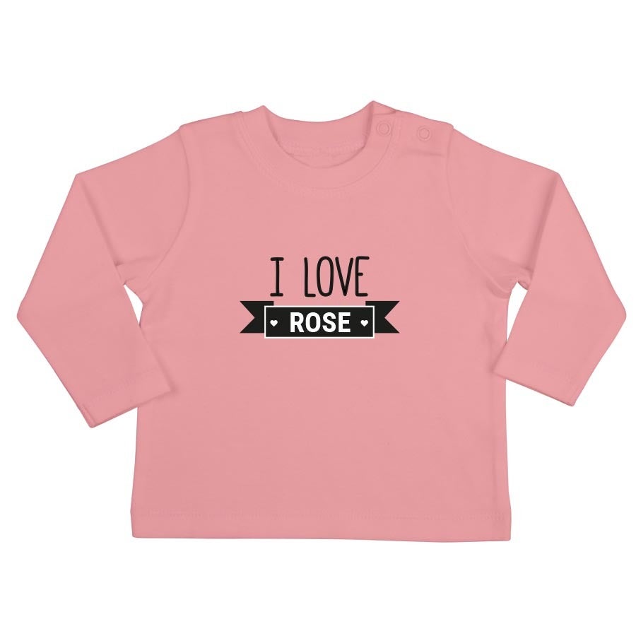 Camisa personalizada para bebé - Manga comprida - Rosa bebé - 50/56