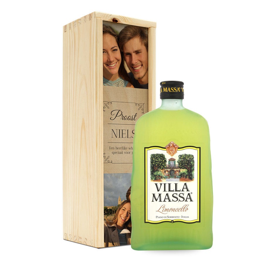 Likeur in bedrukte kist - Limoncello Villa Massa