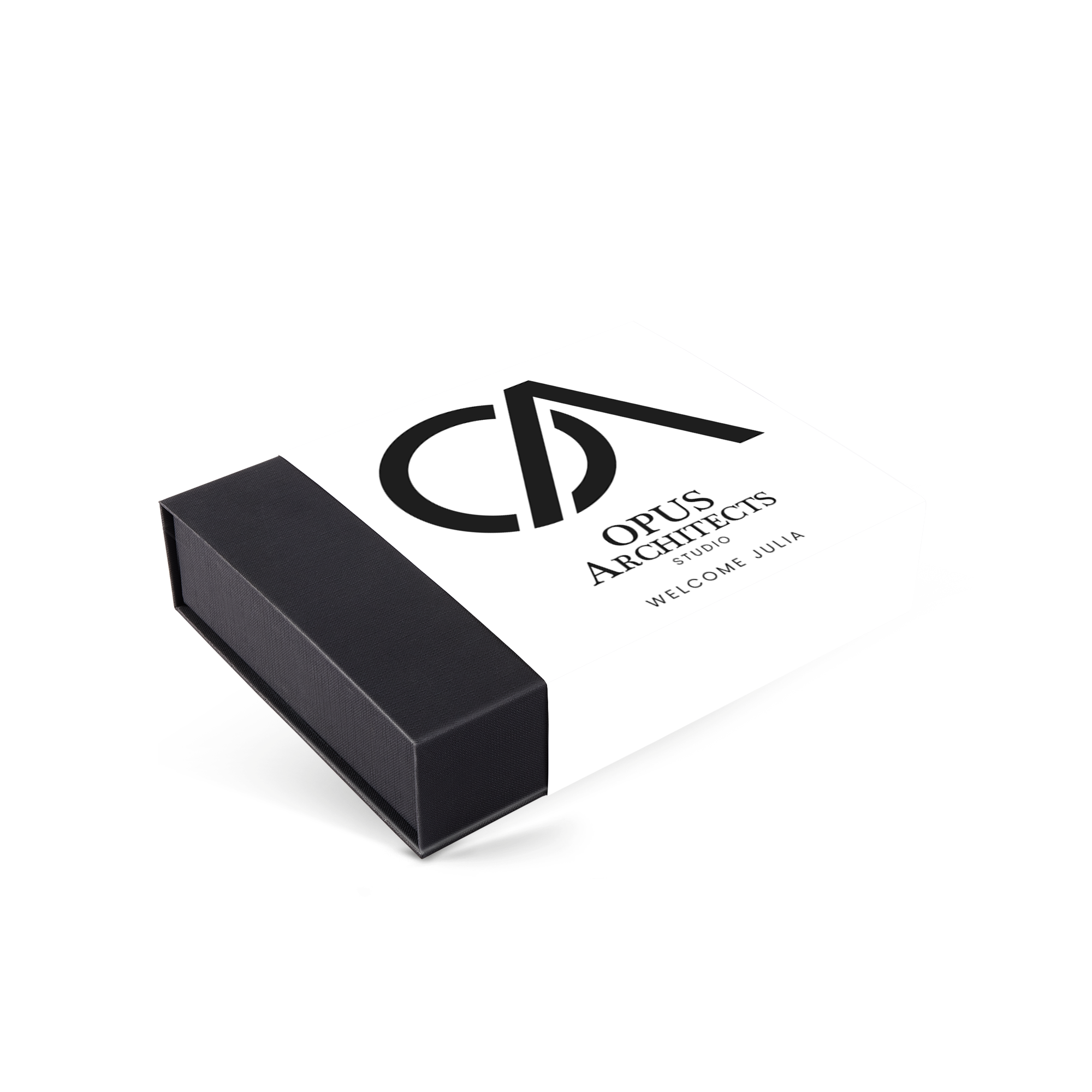 Personalised deluxe chocolates with a custom printed white and black sleeve.