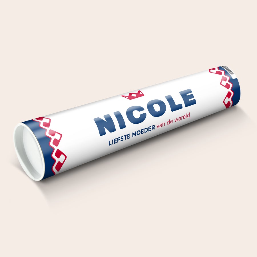 Gepersonaliseerde KING pepermunt XXL rol Gepersonaliseerde KING pepermunt XXL rol bedrukt met de naam Nicole en de tekst liefste moeder van de wereld