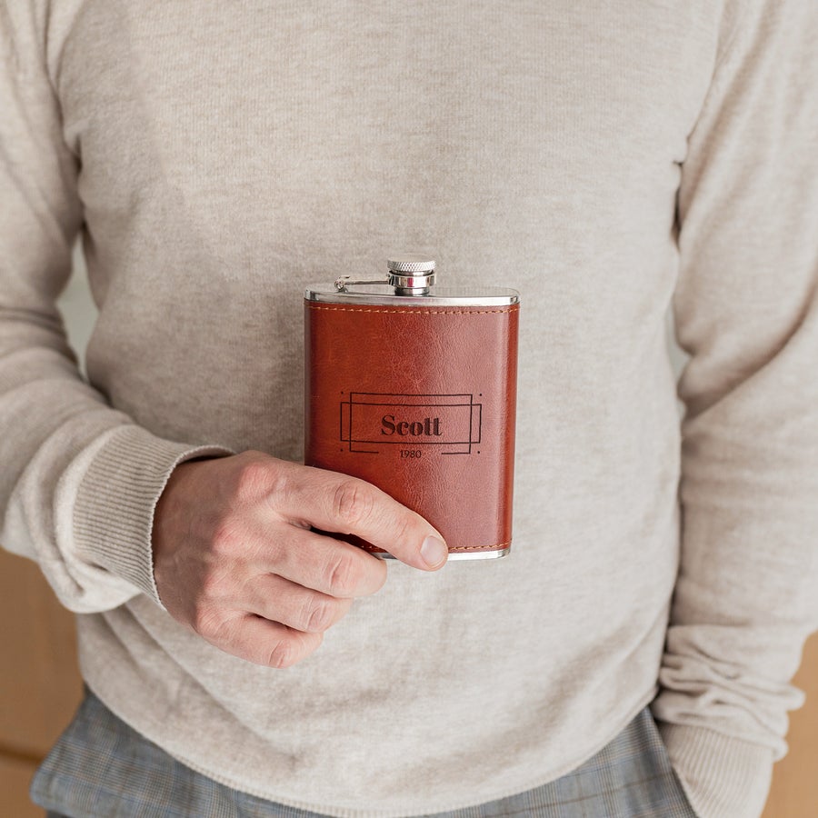 Personalised engraved hip flask - leather look Personalised engraved hip flask - leather look