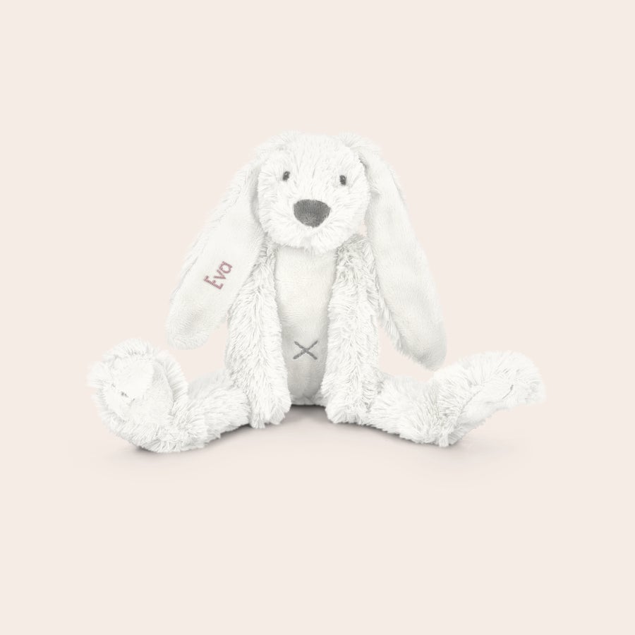 Peluche lapin personnalisé - Happy Horse Peluche Lapin Richie blanche personnalisée avec le nom Eva brodé sur l'oreille gauche