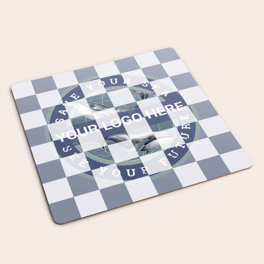 Chess game Personalized chess set printed with a design featuring whales and the text Save Your Sea and Your Logo Here