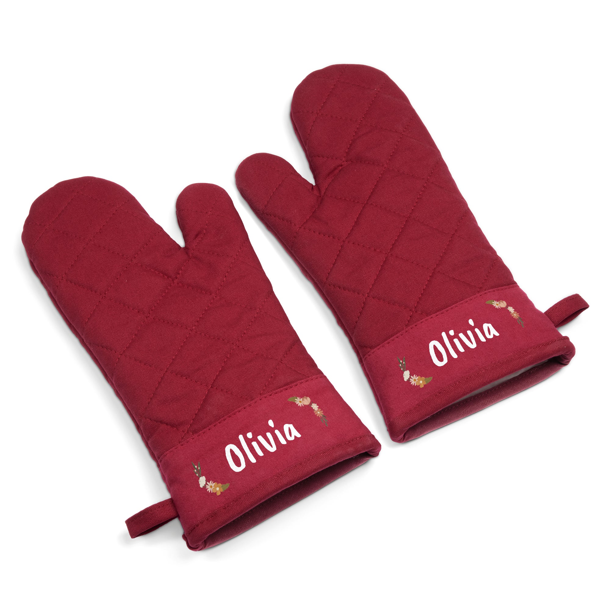 Personalised oven gloves - 2 pcs - Burgundy