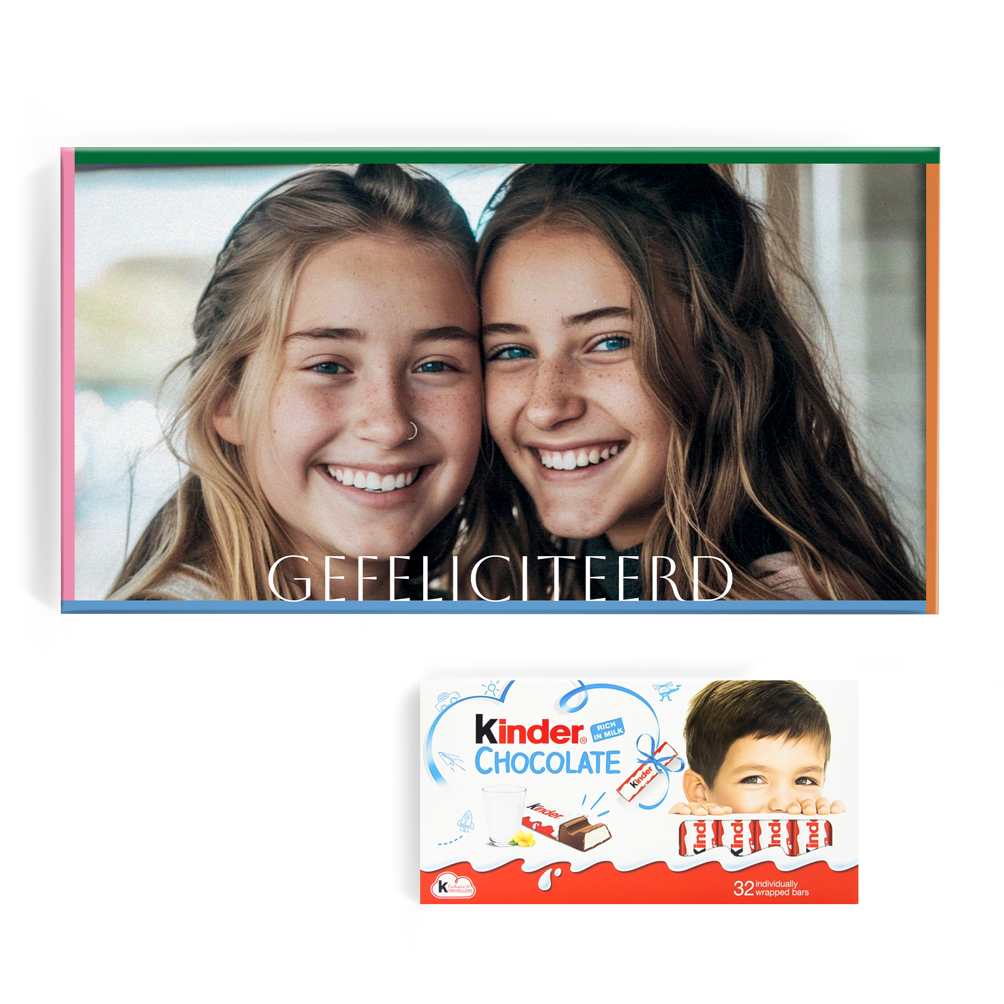 Feestelijke Kinder Chocolade doos om te personaliseren met eigen foto en tekst 