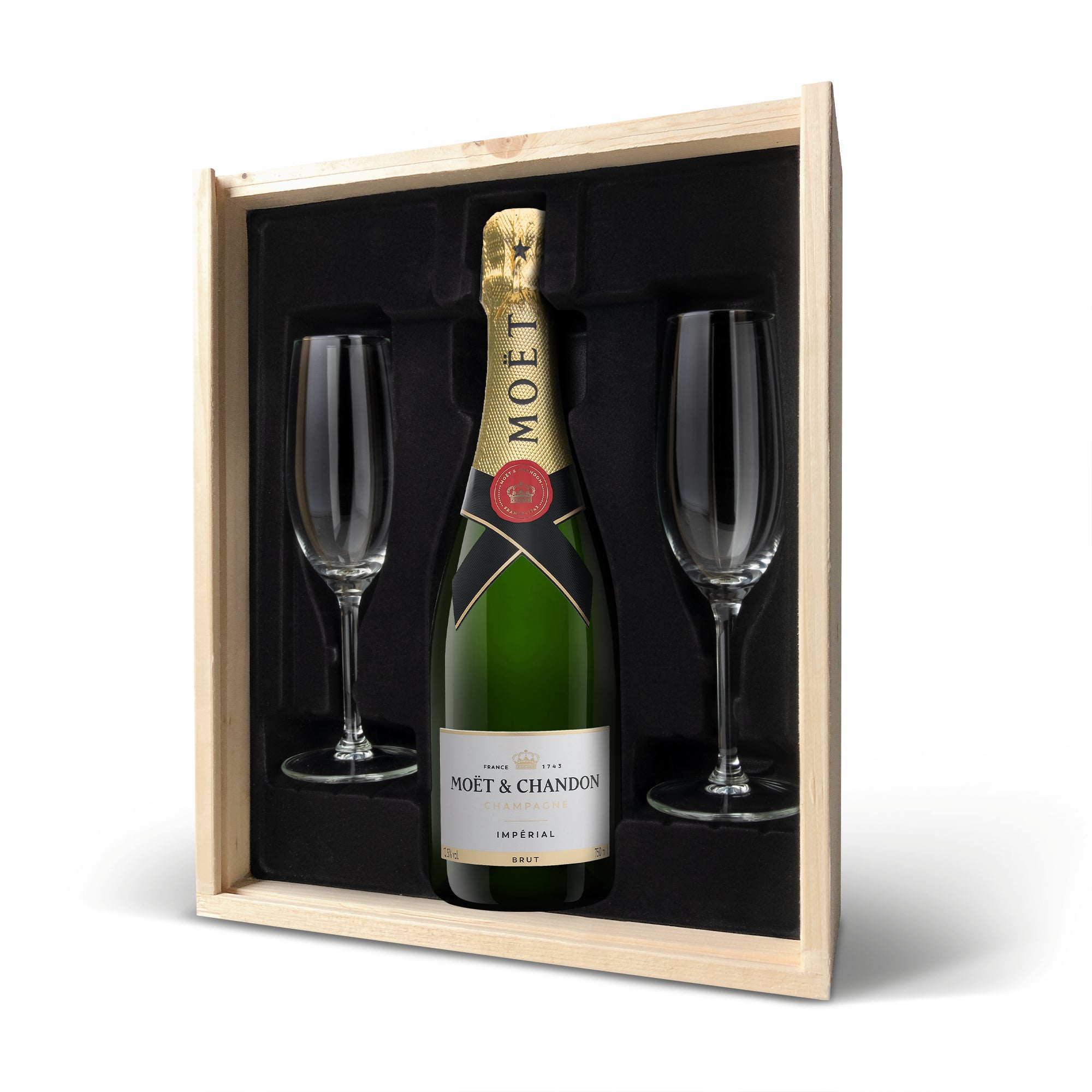 Personalised champagne gift set - Moet et Chandon - Printed wooden case