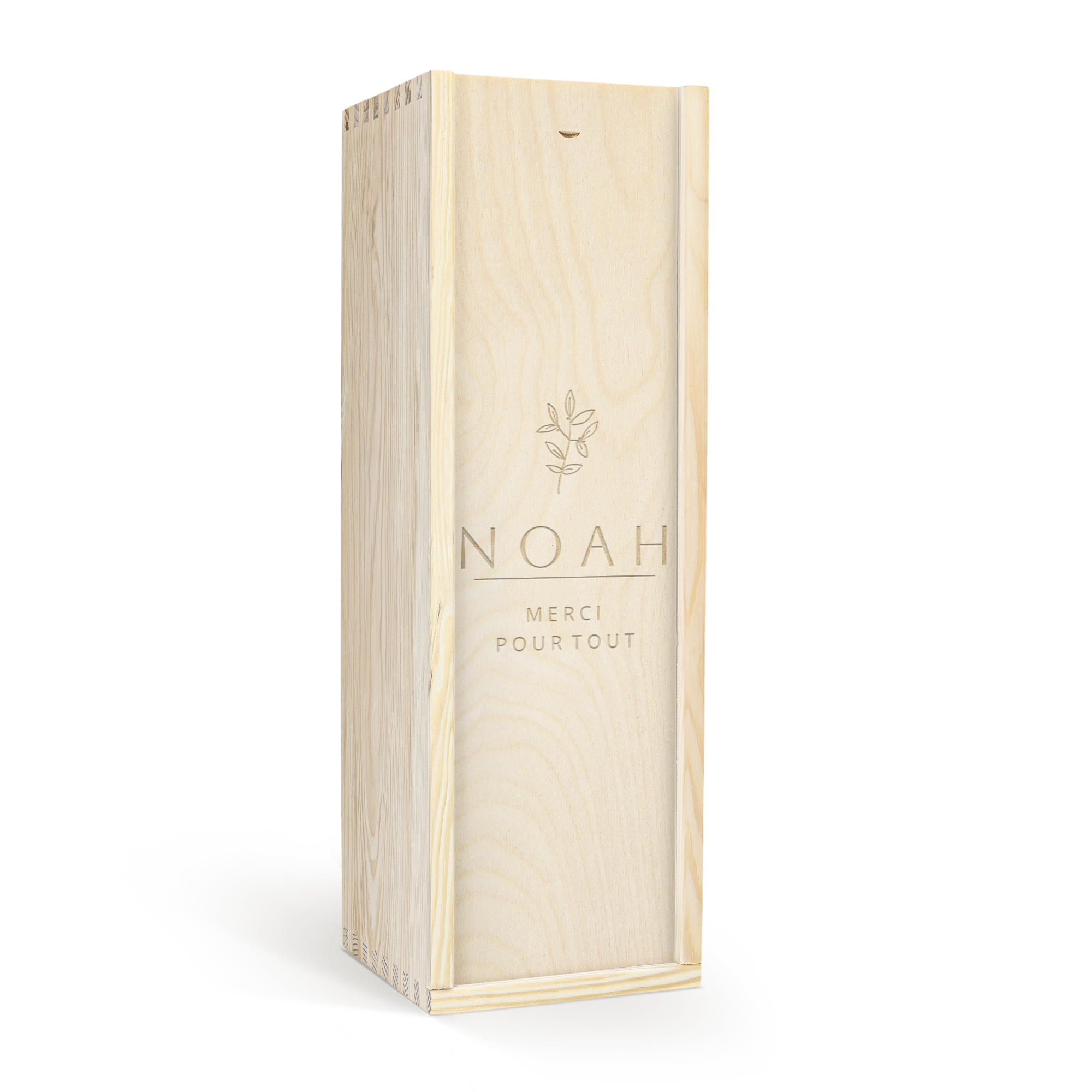 Coffret en bois personnalisé pour bouteille de rosé AIX Magnum, gravé d'un prénom et d'un message