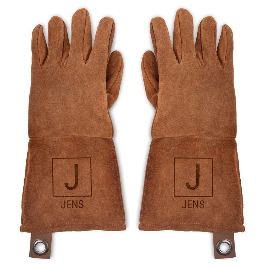 Grillhandschuhe aus Leder mit Namensgravur Grillhandschuhe aus Leder mit Namensgravur