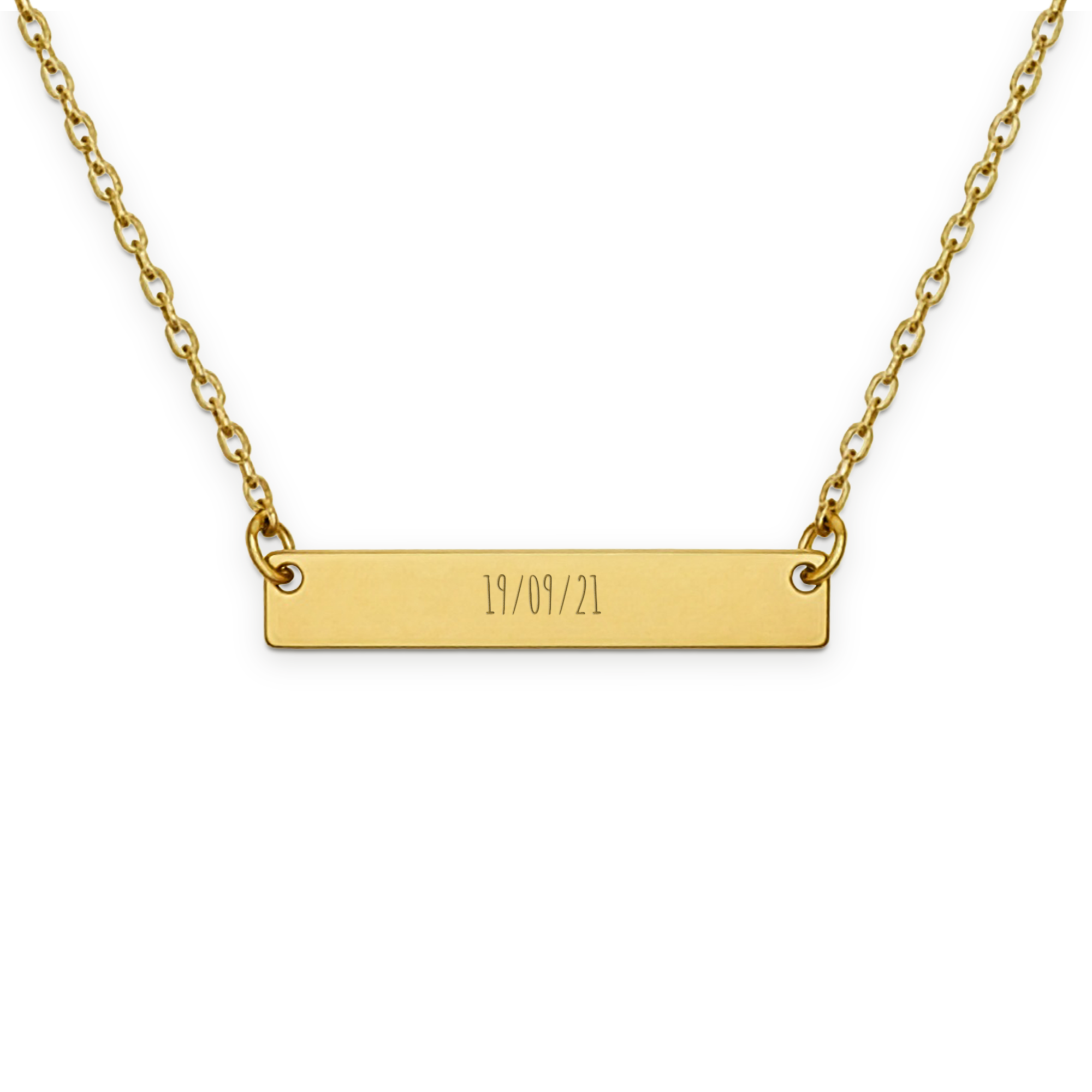 Gouden Ketting met naam - Goud met een graveerbare bar waarop 19/09/21 is gegraveerd voor een persoonlijk cadeau